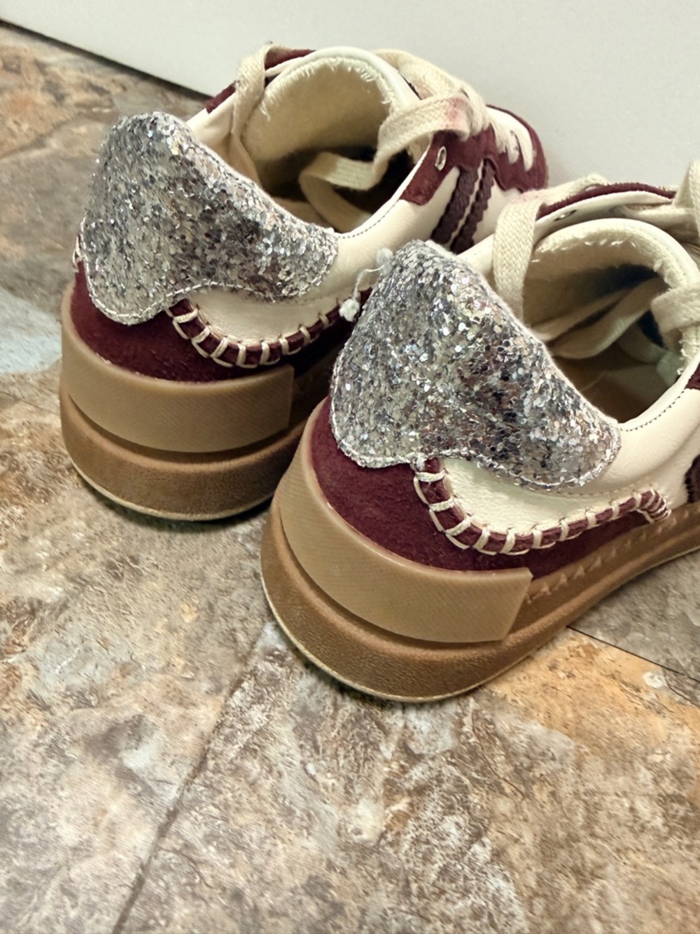 YellowBox Glitter Accent White & Burgundy Sneaker - Picture 3 of 9